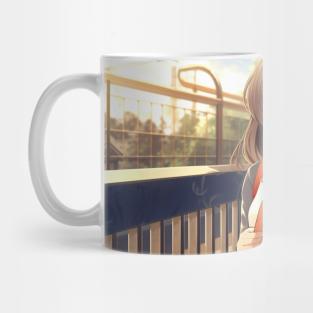 Cute Anime Girl at Train Station - Anime Wallpaper Mug